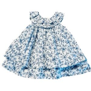 Janie and Jack Blue Floral Kids Dress With Ruffles And an Overlay Sz 6-12 Months